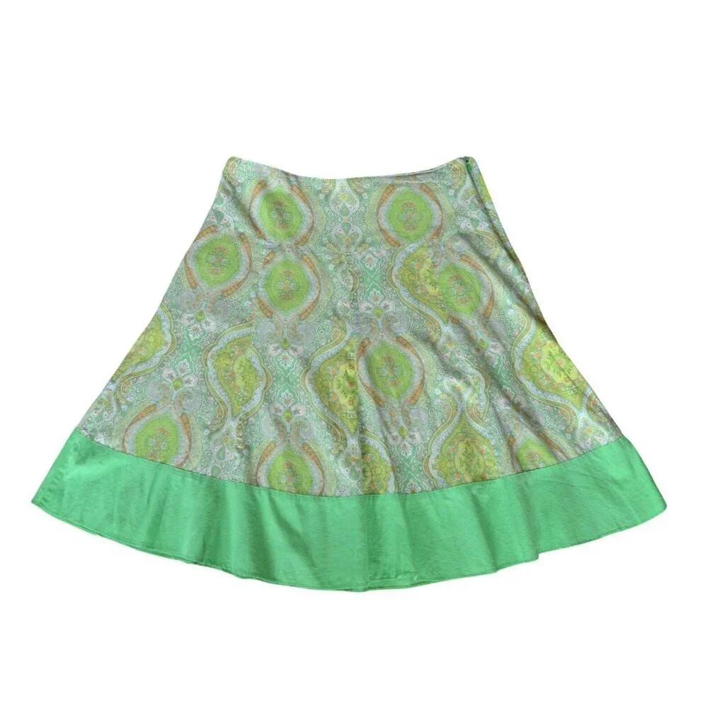 Vintage y2k Forever 21 Pastel Green Paisley A Line Cotton Skirt Juniors Large Pr